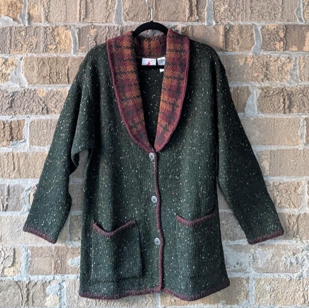 Women's Green Plaid Collar Sweater